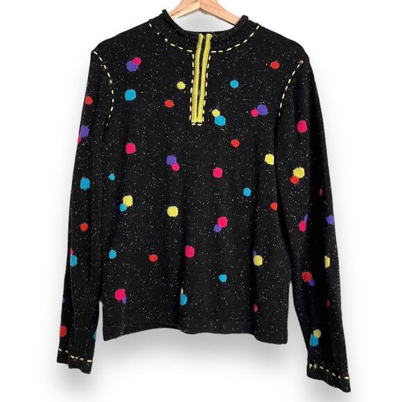 Vintage Coldwater Creek 1/4 Zip Pullover Polka Dot Wool Blend Sweater Women's M - Picture 1 of 8